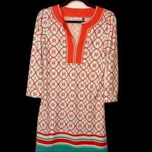 CABANA LIFE Napa Embroidered Split Neck Tunic- Mini Dress 3/4 Sleeve UPF 50 - S